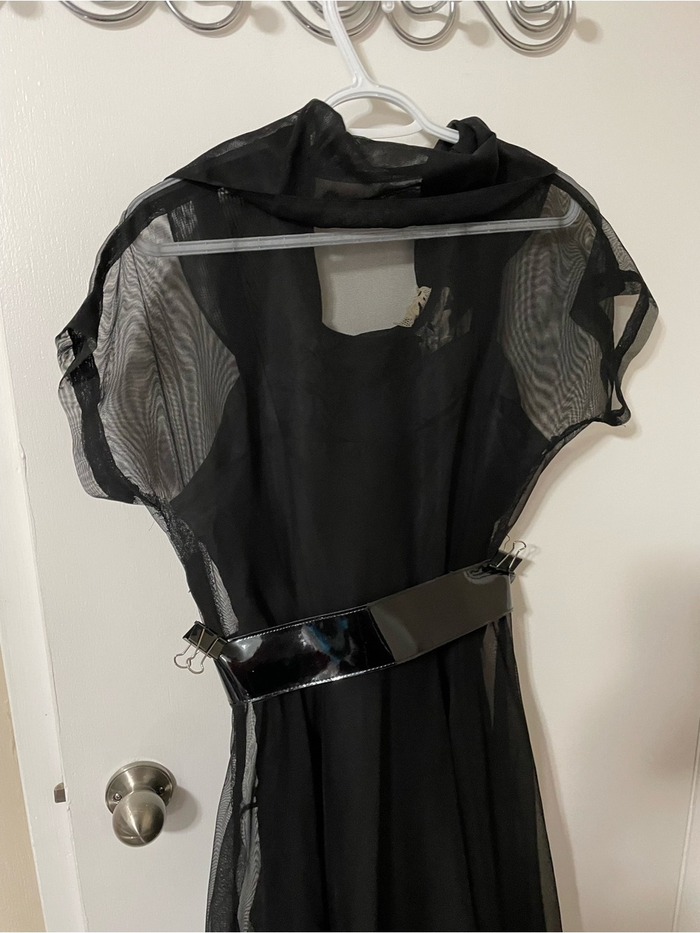 Vintage Black Midi Dress with Cream Floral Appliqués 2 Pieces Size Small - Picture 8 of 14